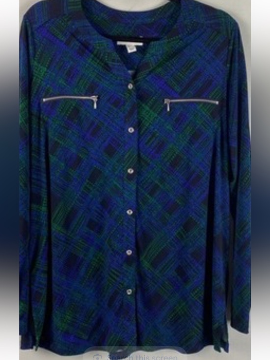Susan Graver Tops - NWOT Susan Graver Patterned Top Bell Sleeves and Zipper Front Pockets, Vent Back